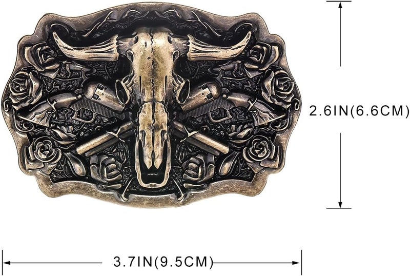 YOQUCOL American Western Cowboy Belt Buckle Bronze Longhorn Bull Head Belt Buckle For Men - Image 3